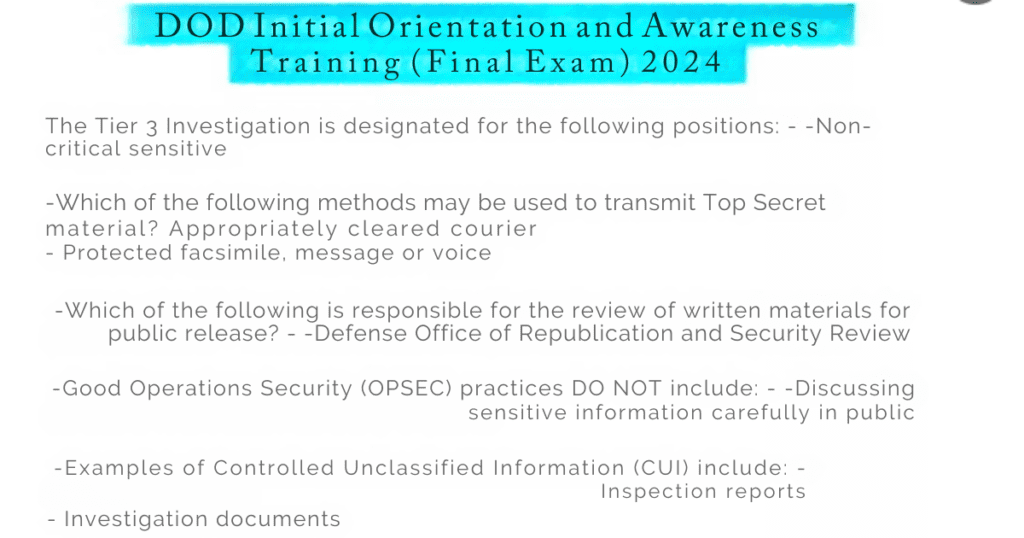 DoD Initial Orientation and Awareness Training 2024